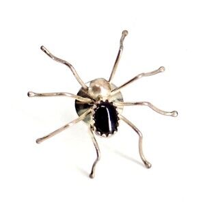 Sterling Silver Onyx Spider Insect Bug Brooch Pin Handmade Vintage Black Widow